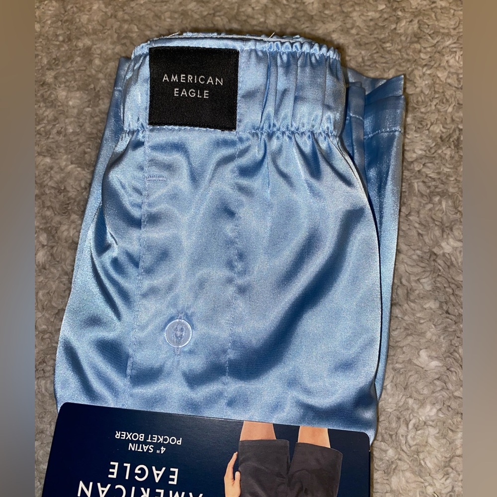 Mens AE Light Blue Satin Boxers- XL - Picture 2 of 4